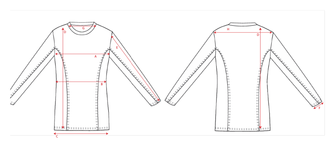 Målediagram for Størrelsesguide — Dame langærmet